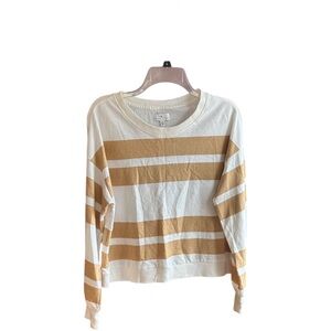 True Craft cream tan crewneck puffy sleeve horizontal stripes pullover top Sz M